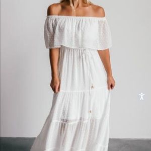 Dot off shoulder white maxi dress SMALL
